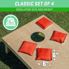 GoSports Cornhole Bean Bags Set of 4 - Regulation All Weather - Classic Red
