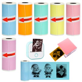 SZMILAIDUO 6 Rolls Colored Thermal Sticker Paper for Phomemo T02/M02/M02S PRO Mini Printer,Self-Adhesive Paper 53 * 28mm,HD Paper for Pocket Inkless Portable Photo Printer to Print Label,Note,List