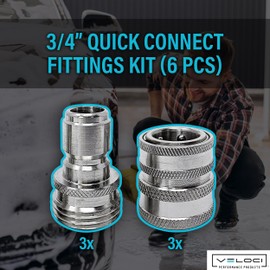 MTM Hydro Garden Hose Adapter 6 Piece 3/4” Quick Connect Fittings Kit, Stainless Steel High Pressure Couplings and Connectors for Pressure Washers and Car Detailing, 3x3
