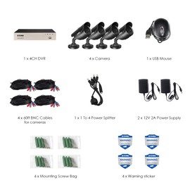 ZOSI H.265+ Home Security Camera System Outdoor Indoor, 8 Channel 5MP-Lite CCTV DVR Recorder and 4pcs Weatherproof Surveillance Bullet Camera,Night Vision,Remote Access,Motion Alerts (No HDD)