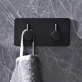 Ganchos Dobles para Toallas, Montaje en Pared, Negro Mate, 9 x 4.5 cm, Autoadhesivos