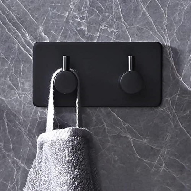 Ganchos Dobles para Toallas, Montaje en Pared, Negro Mate, 9
