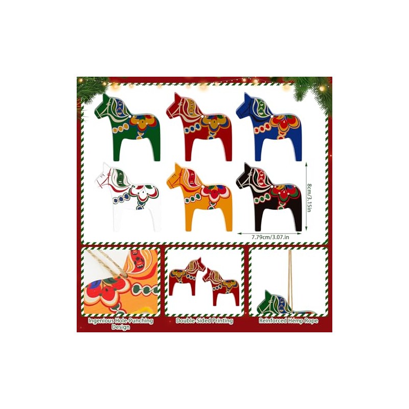 Dala Horse - Adornos de Navidad suecos de 6 piezas