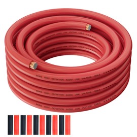 8 Gauge Wire 50FT, Primary Automotive Amplifier Power/Ground Wire, Car Battery Cable, Car Audio Amplifier, Car Fuse, 8AWG Copper Clad Aluminum CCA, Translucent Red Cable with 10 Heat Shrink Tubing