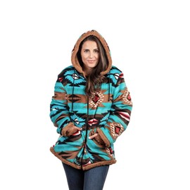 TrailCrest Aztec Western women Jacket Camo Ladies Smart Plush Sherpa Lined Hooded Sweater Jacket, Zip Up Jacket for Women (US, Alpha, 4X, Regular, Regular, Teal Aztec)