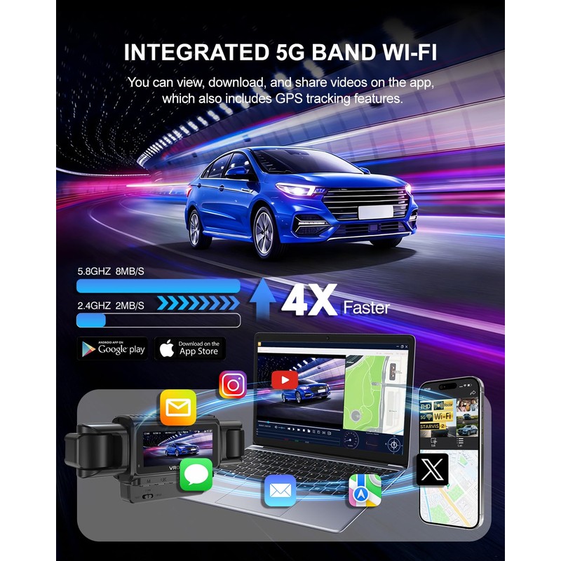 Dash Cam Front and Rear, 4-Channel 360° Coverage Car Dash