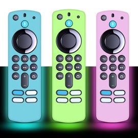 [3 Pack] Firestick Remote Cover 3rd Gen with Alexa Voice Remote 4K,Fire TV Stick Cover Glow in The Dark,Anti Slip Shockproof Silicone Protective Case with Lanyard(Glow Green&Pink&Blue)