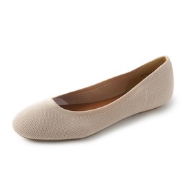 YORINDALE Women's Ballet Flats Soft Knit Lightweight Round Toe Slip On Comfort Ballerina Flat Shoes for Walking Low Wedge Soft Beige