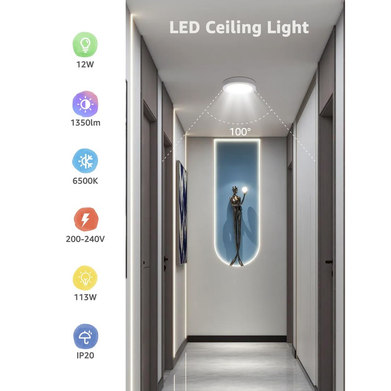 Aigostar LED Ceiling Light, 12 W Ceiling Light, 6500 K,