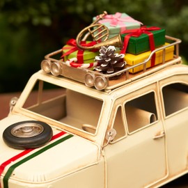 Zaer Ltd. Large Size 14" Long Vintage Style Christmas Cars with Attached Accessories (White Car)