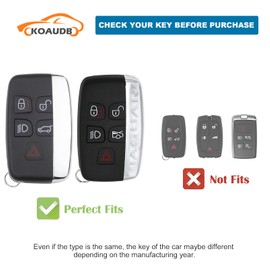 Koaudb Car Key Fob Cover Protection Fit for LR4 Range Rover Sport Evoque Jaguar XF XJ XJL F-pace 5 Buttons Smart Key Fob Case Soft TPU Key Case Protector with Bling Keychain (R-Rov-W)