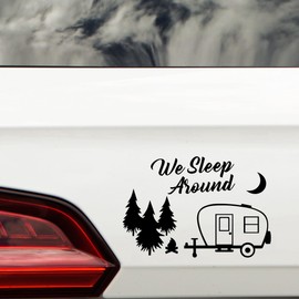 We Sleep Around Car Stickers - Caravan Accessories - Waterproof Decal - Suitcase Stickers - Caravan Gifts - Van Stickers - Motorhome Accessories - Car Decals (Black, 20.5cm x 14cm (8.1" x 5.5"))