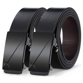 Cinturon Hebilla Automatica, 2Pcs Cinturones Hombre Piel, Cinto Hombre para Traje Vestir, Cinturones de Diseño de Moda Clásico y Elegante,Cinturones para Trabajo Casual de Negocios - 120 CM