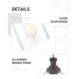 zeyu 1-Light Farmhouse Pendant Light, Modern Hanging Pendant Lighting with Clear Glass Shade, Oil Rubbed Bronze Finish, ZG33M1L ORB