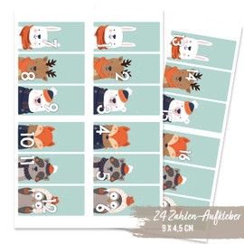 Papierdrachen 24 x Advent Calendar Number Stickers – Square Stickers – Blue Forest Animals No. 61 – Stickers 9 x 4.5 cm – for Crafts and Decorating