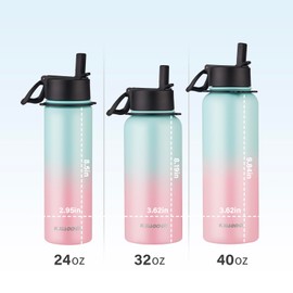 40 oz Insulated Water Bottle with Paracord Handles & Strap, 2 Lids(Straw Lid&Spout Lid), Stainless Steel Reusable Wide Mouth Metal Water Bottle With Straw, Double Walled, Thermo Mug(Rubber Pink)