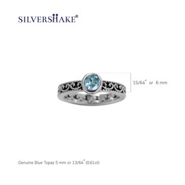 Silvershake Genuine Blue Topaz 925 Sterling Silver Stack Stackable Filigree Ring Size 4.5