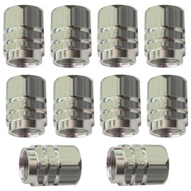 Aerzetix - 10 x aluminum silver valve caps for car auto motorcycle bike truck utility
