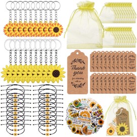 130 Pcs Sunflower Party Favors Include Strong Bigger Sunflower Keychains Adjustable Bracelets PVC Stickers Organza Bags Thank You Kraft Tags for Birthday Wedding School Baby Shower Thank You Gifts