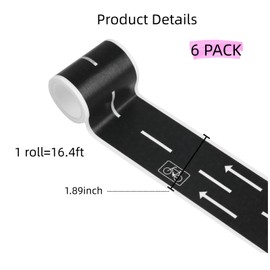 QHUAFoRen 6 Pack 98.4FTx1.9 Roadway Track Tape Adhesive (16.4FTx6), Easy to Apply Black Road Tape for Flat Surfaces, Leaves No Residue, Creative Vehicle Track Design