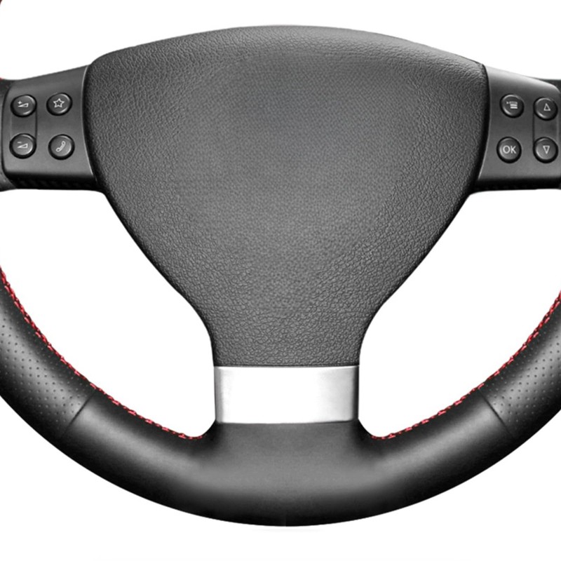 MEWANT DStitched Black PU Leather Steering Wheel Cover for Golf