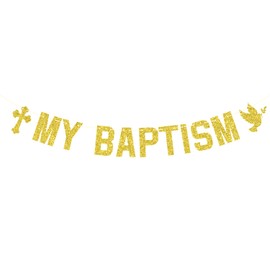 My Baptism Banner, Spanish Mi Bautizo, God Bless, Enagegment/Christening/Baby Shower/Wedding Party Decorations Supplies - Gold Glitter