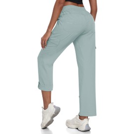 MoFiz Women's Outdoor Travel Hiking Pants Roll Up Convertible Capri Pant Lightweight Quick Dry Joggers Athletic Pants Pockets Grey Blue S