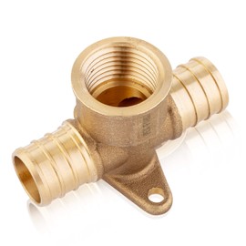 EFIELD 3/4" Pex X 3/4" Pex X 1/2" Female NPT Threaded Drop-ear Tee, Brass Crimp Fitting, ASTM F1807