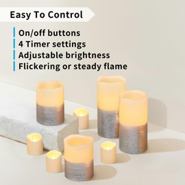 FURORA LIGHTING Silver Real Wax Trim Candles with Remote and Timer Pack of 8, LED Flameless Flickering Candles for Home Décor, Battery Included