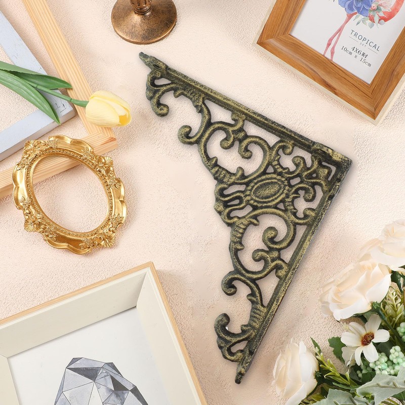 Lounsweer 8 Pcs Heavy Duty Antique Brass Shelf Brackets 8''