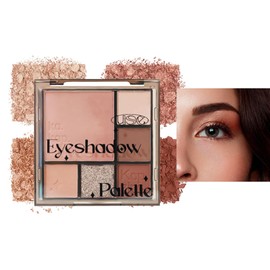 Nude Brown Eyeshadow Palette, Make-Up Palettes Shimmer Eye Shadow, Eyeshadows with Blusher for Women, Matte Glitter Make up Set, 6 Colour Natural Waterproof Highly Pigmented