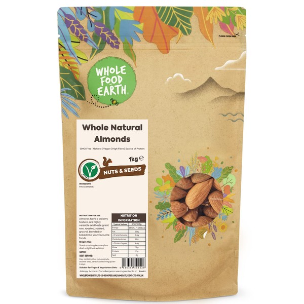 Wholefood Earth Whole Natural Almonds 1 kg | GMO Free