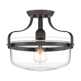 Quoizel Maddock Semi-Flush Mount Light Fixture, 10.5 inch 1-Light Matte Bronze Light with Clear Glass Shade for Hallway, Kitchen, Bedroom, Dining, Living Room, or Office