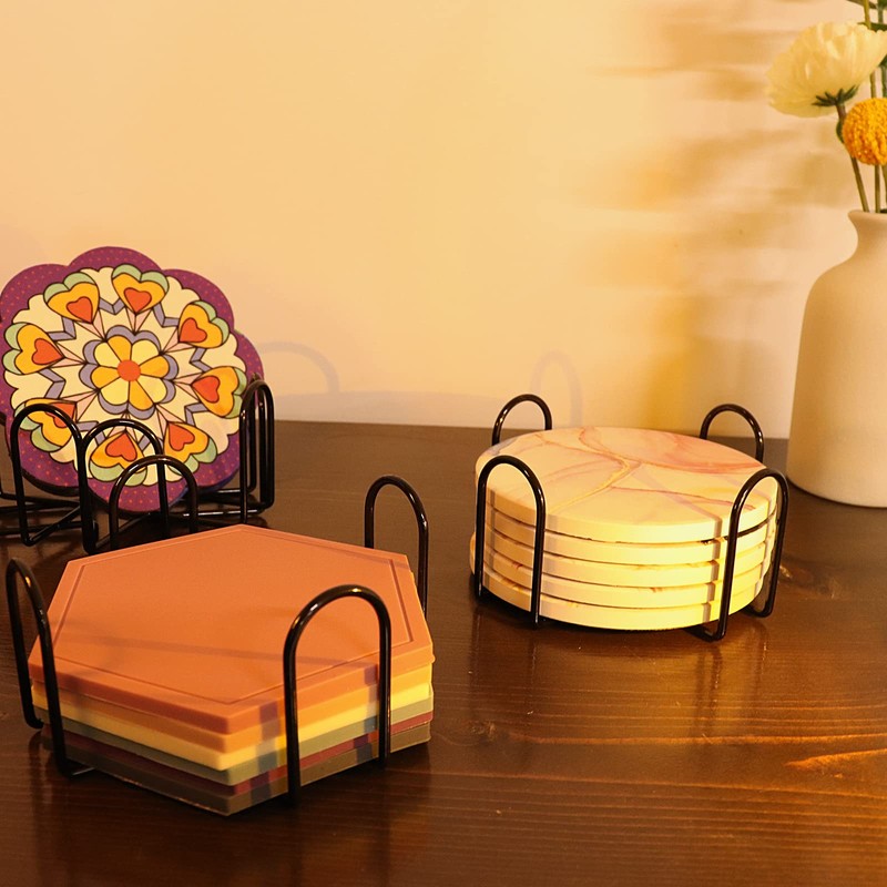 Metal Coaster Holder for Home Wrought Iron Shelf Decoration Set