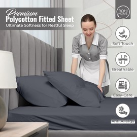 Rohi 16"/40cm Extra Deep Fitted Sheets Small Double– Soft & Breathable – Anti-Allergy Grey Fitted Sheet – Easy Care Small Double Fitted Bed Sheets (Grey, Small Double)