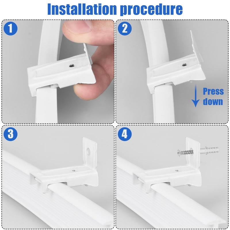 KOLAKO 10 Pack White Metal Curtain Track Brackets, Wall Mount,