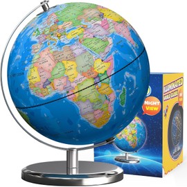 Waldauge Illuminated World Globe with Stand, 9" Earth Globes with Stable Heavy Metal Base for Kids Classroom Learning, LED Constellation Globe Night Light with HD Printed Map