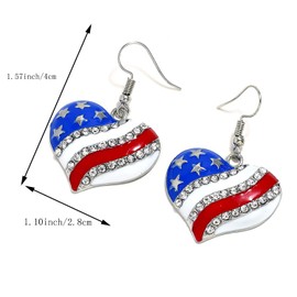 TIANBANGSHI Red White Blue American Flag Star Drop Dangle Earrings Independence Day Patriotic Earrings 4th of July Pendant Earrings Heart Rhinestone Earrings For Women (national flag-2)