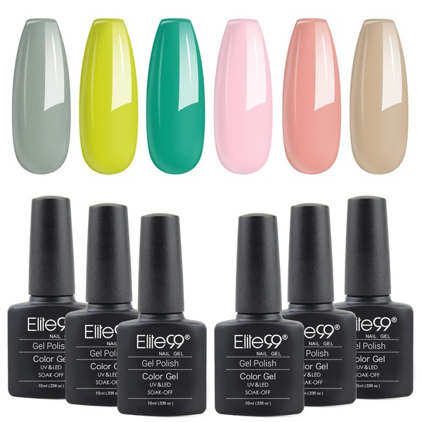 Elite99 Spring Memory Gel Nail Polish Set with 6 Colours, Soak Off Gel Nail Polishes for a Long Lasting and Smooth Finish