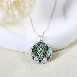 URONE Sigil of Lucifer Necklace Sterling Silver Lucifer Celtic Knot Abalone Shell Pendant Pagan Jewellery Gifts for Women