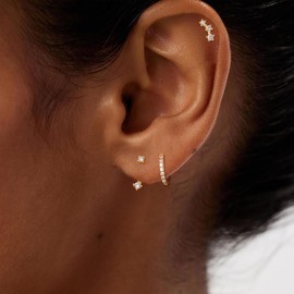BVLAGIDA 3 Pairs of Earrings for Women Hoop Earrings Cubic Zirconia Stud Earrings 14K Gold-Plated Earrings Set Tragus Helix Piercings Zirconia Stud Earrings Small Stackable Hoop Earrings for Multiple