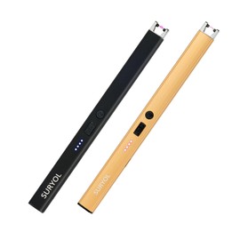 SURYOL Electric Candle Lighter Upgraded USB Type-C Rechargeable Candle Lighter Windproof Flameless and Hanging Hook LED Battery Display Arc Candle Lighter for Candle Grill Camping