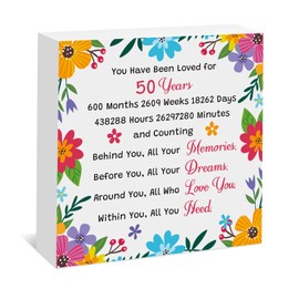 50th Birthday Gifts for Women Men Wooden Plaque Box Sign Happy 50th Birthday Gifts for Him Her Mom Dad Husband Wife Sister 1975 50 Year Old Gift Wood Box Sign Desk Decor 50 Year Old Party Supplies
