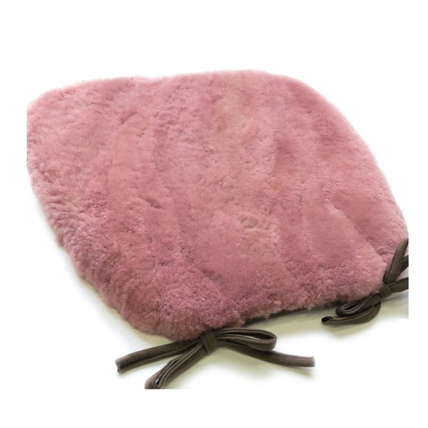 Australian Raw Leather Shearling Cushion, Approx. 15.7 x 16.9 inches (40 x 43 cm), Horseshoe Shaped, High Density, Warm, Seat Cushion, with Drawstring, Living Room, Sofar, Chair, Car (Rose Pink)