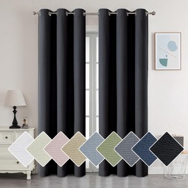 Aiyufeng Nika Black 100% Blackout Curtains 84 Inches Length 2 Panels Set, Completely Blackout Window Treatment Thermal Insulated Grommet Solid Drapes for Kitchen/Bedroom (1 Pair, 38 W x 84 L)