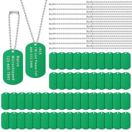 Juego de 200 etiquetas militares para perro, incluye 100 etiquetas de aluminio en blanco, 100 piezas de cadena de acero rectangular, etiquetas en blan
