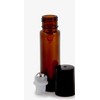 12 Pk, Amber, 10 ml Glass Roll-on Bottles , Stainless