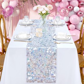 12"x72" Rainbow Sequin Table Runner - 5 Pack Iridescent Table Runners for Garden Party Bridal Shower Reception Celebration Decorations