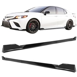 IKON MOTORSPORTS, Side Skirts Compatible with 2018-2024 Toyota Camry SE XSE, TRD Style Gloss Black PP Polypropylene Side Extensions Line Protector Rocker Panel Splitter Left Right Side, 2019 2020