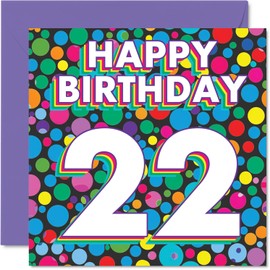 Stuff4 22nd Birthday Cards for Men Women - Funky Rainbow Dots - Happy Birthday Card for 22 Year Old Man Woman Daughter Brother Nephew Granddaughter, 5.7 Inch Bday Greeting Cards